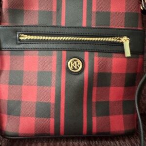 Kim Rogers Red Plaid Crossbody Bag with Gold Hardware